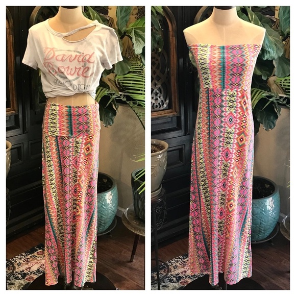 Roxy Dresses & Skirts - Roxy neon boho tribal print maxi skirt